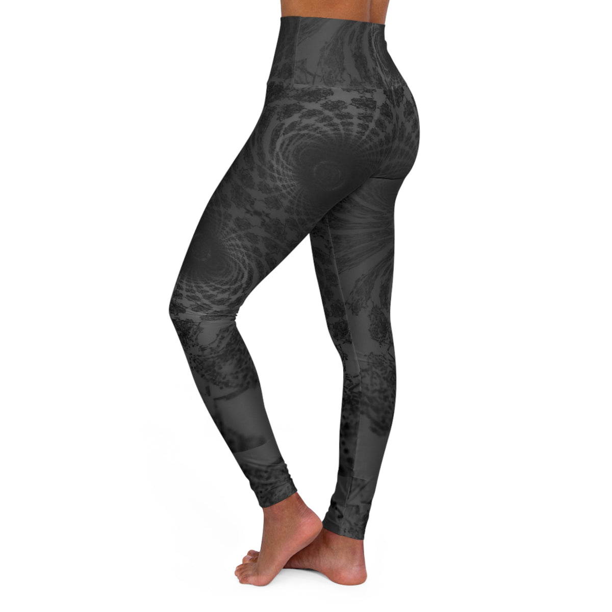 High-Waist Black Mandala Yoga Leggings — All-Over Print