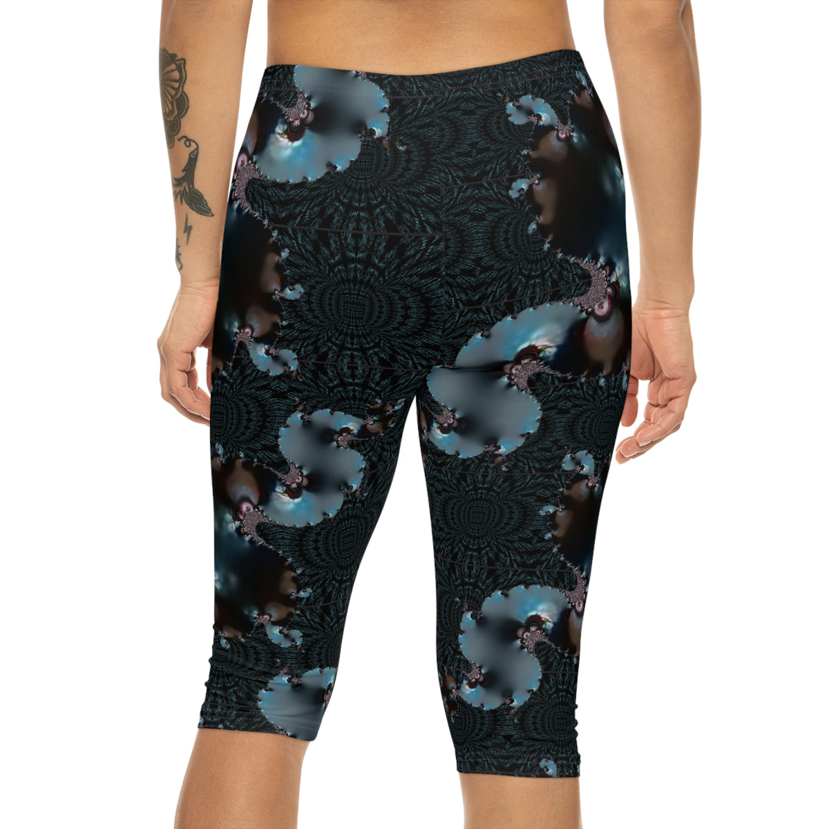 Capri Leggings — Midnight Fractal Patterned Athletic Capri for Women