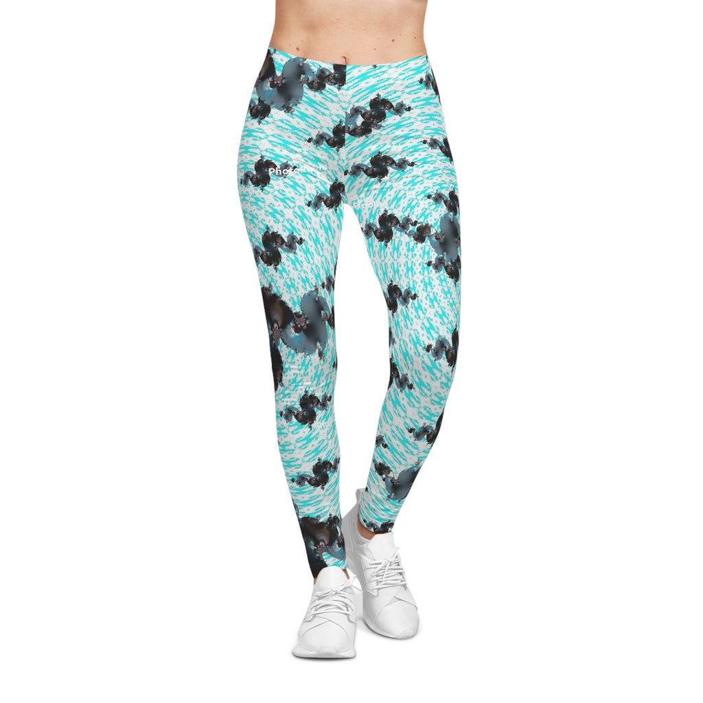 Aqua Swirl Floral Leggings — Women's All-Over Print Casual Leggings