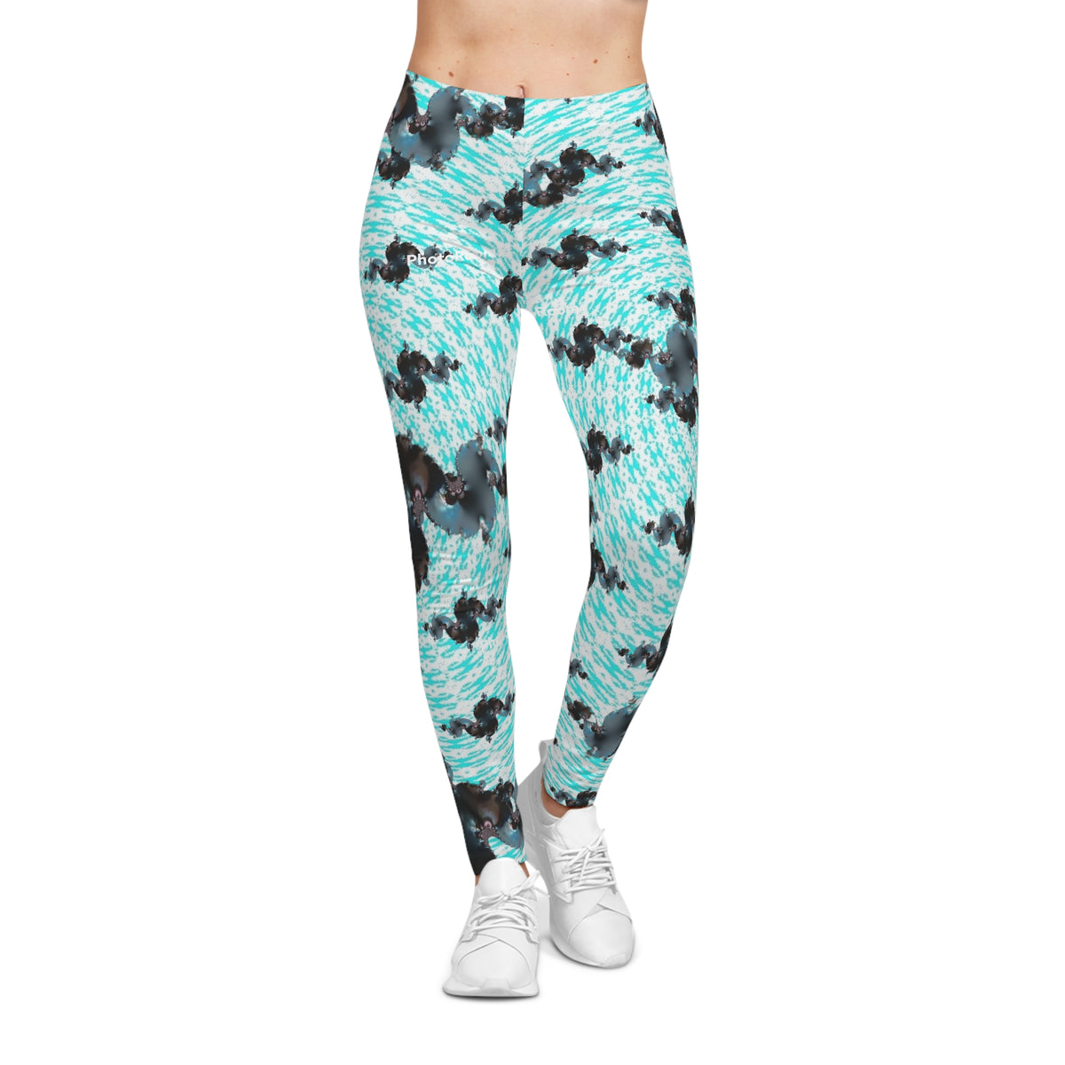 Aqua Swirl Floral Leggings — Women's All-Over Print Casual Leggings