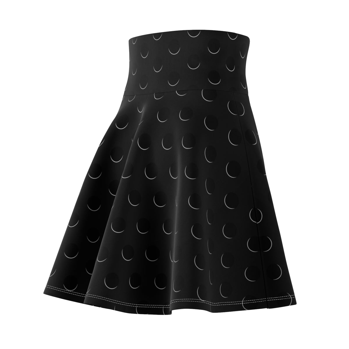 Black Crescent Moon Pattern Skater Skirt
