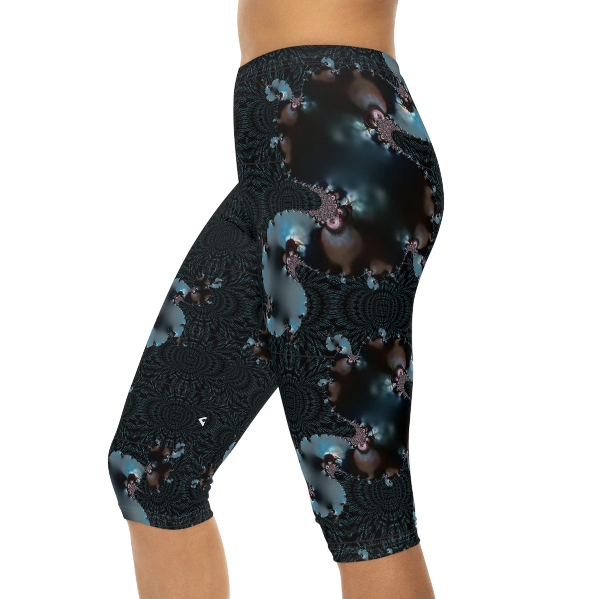 Capri Leggings — Midnight Fractal Patterned Athletic Capri for Women