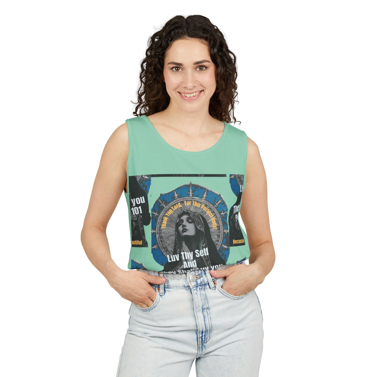 Spiritual Vintage Portrait Tank Top — "Love Thy Self" Inspirational Graphic