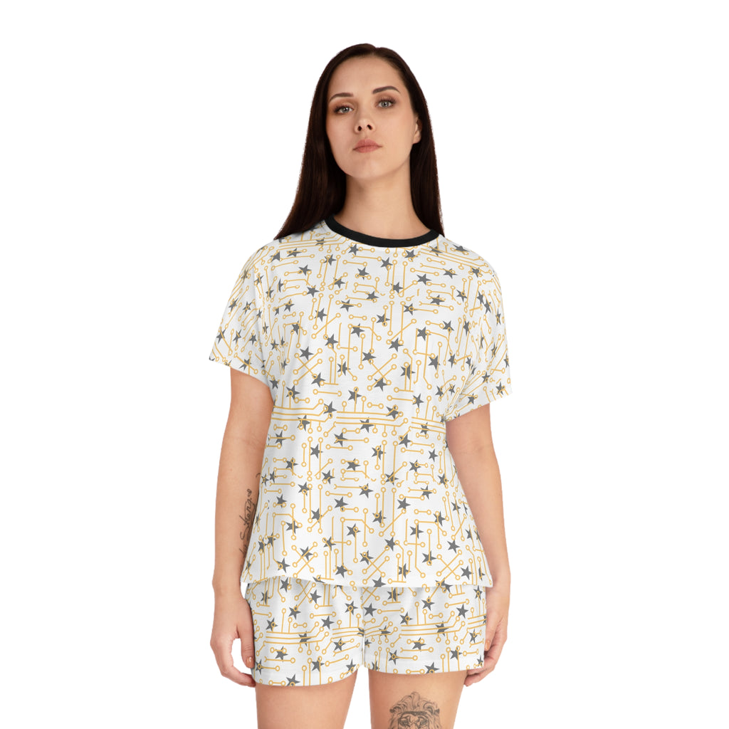 Starry Night Women's Short Pajama Set — Gold & Grey Celestial Print