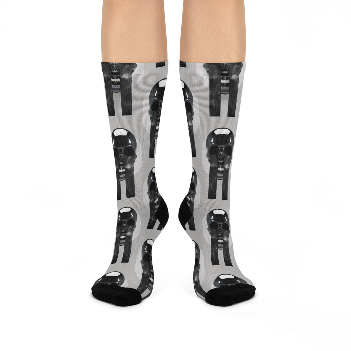 Cushioned Crew Socks with Darth Vader Helmet Pattern