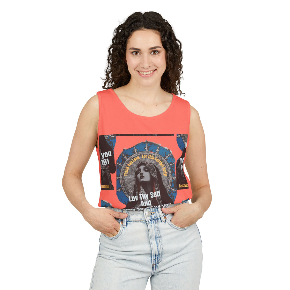 Spiritual Vintage Portrait Tank Top — "Love Thy Self" Inspirational Graphic