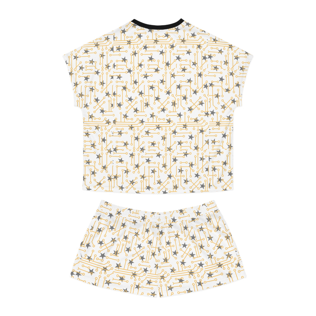 Starry Night Women's Short Pajama Set — Gold & Grey Celestial Print