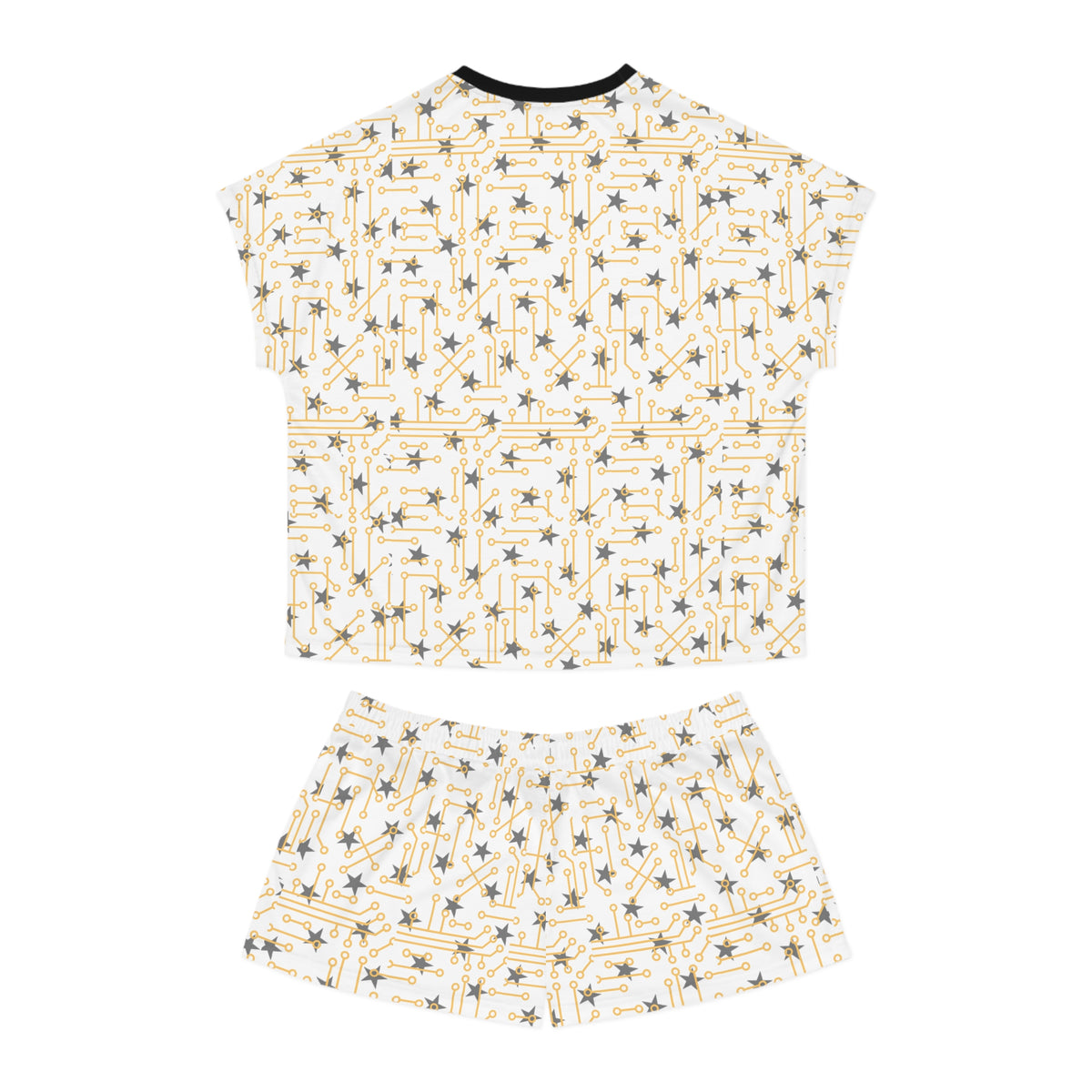 Starry Night Women's Short Pajama Set — Gold & Grey Celestial Print