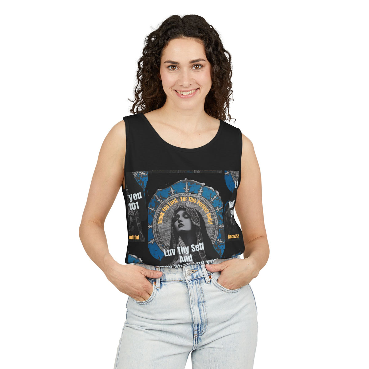 Spiritual Vintage Portrait Tank Top — "Love Thy Self" Inspirational Graphic