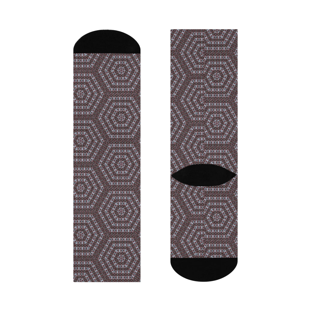 Geometric Hexagon Pattern Cushioned Crew Socks — Brown Mosaic Comfort