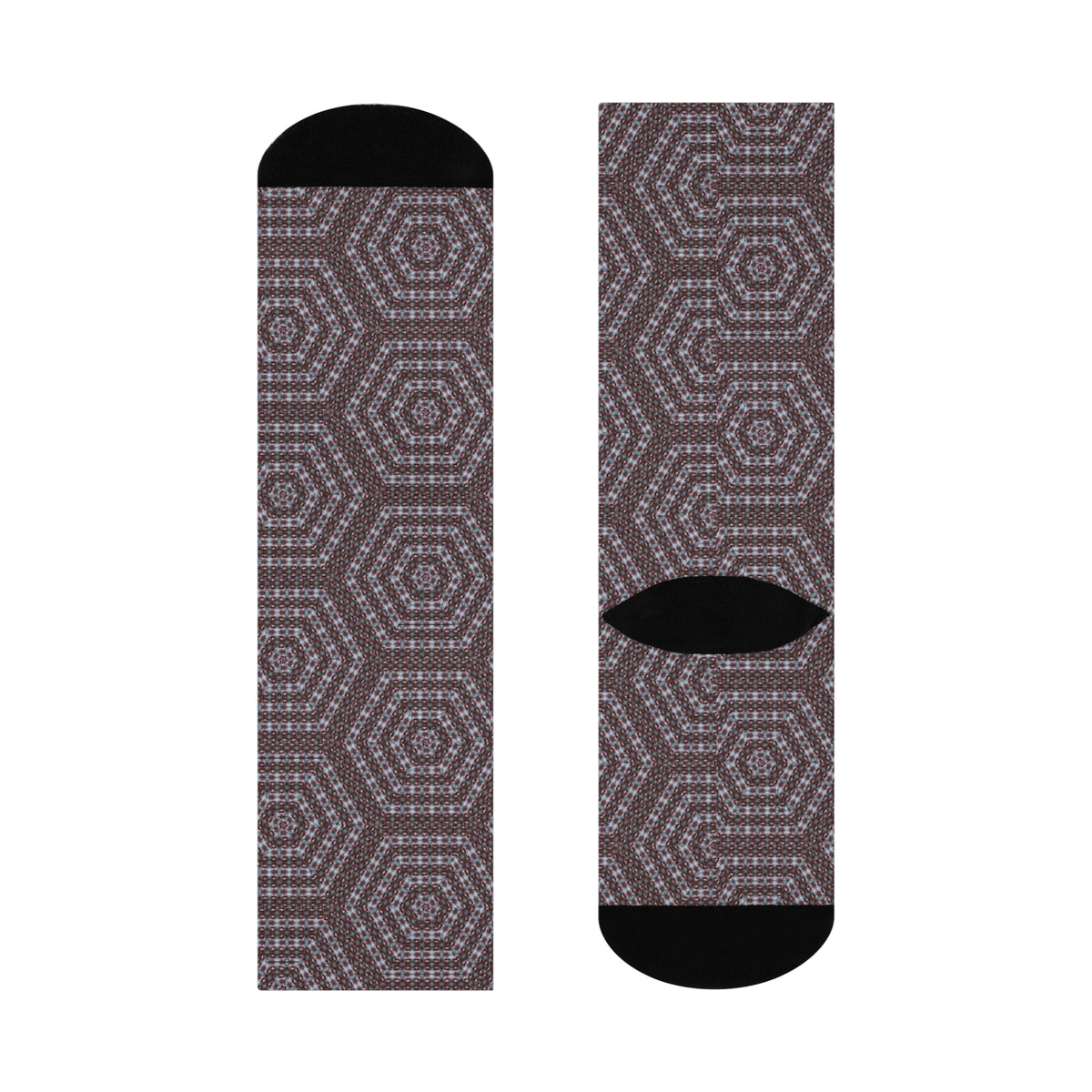Geometric Hexagon Pattern Cushioned Crew Socks — Brown Mosaic Comfort