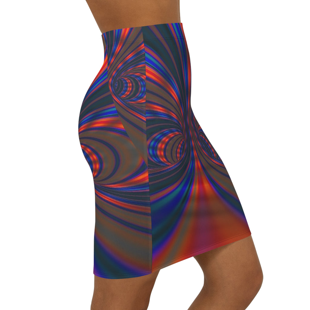 Psychedelic Swirl Pencil Skirt — Vibrant Abstract Midi
