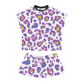 Women's Leopard Print Pajama Set — Purple Floral Animal Print Shorts Sleepwear