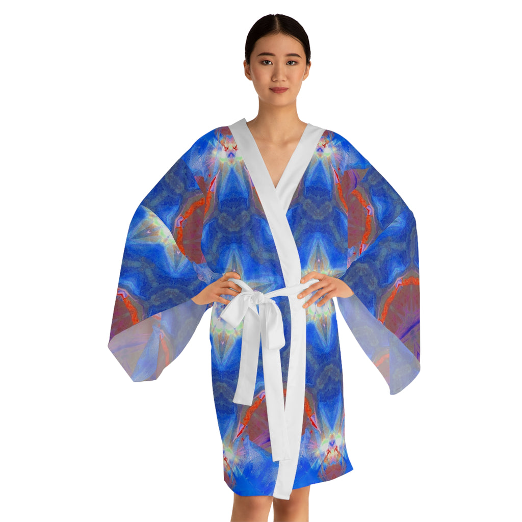 Blue Kaleidoscope Kimono Robe — Long Sleeve AOP