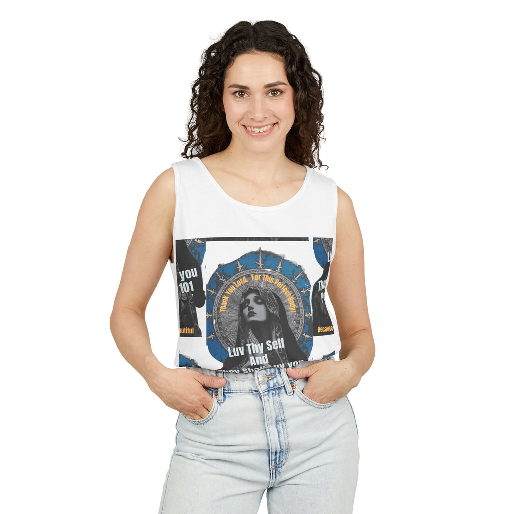 Spiritual Vintage Portrait Tank Top — "Love Thy Self" Inspirational Graphic