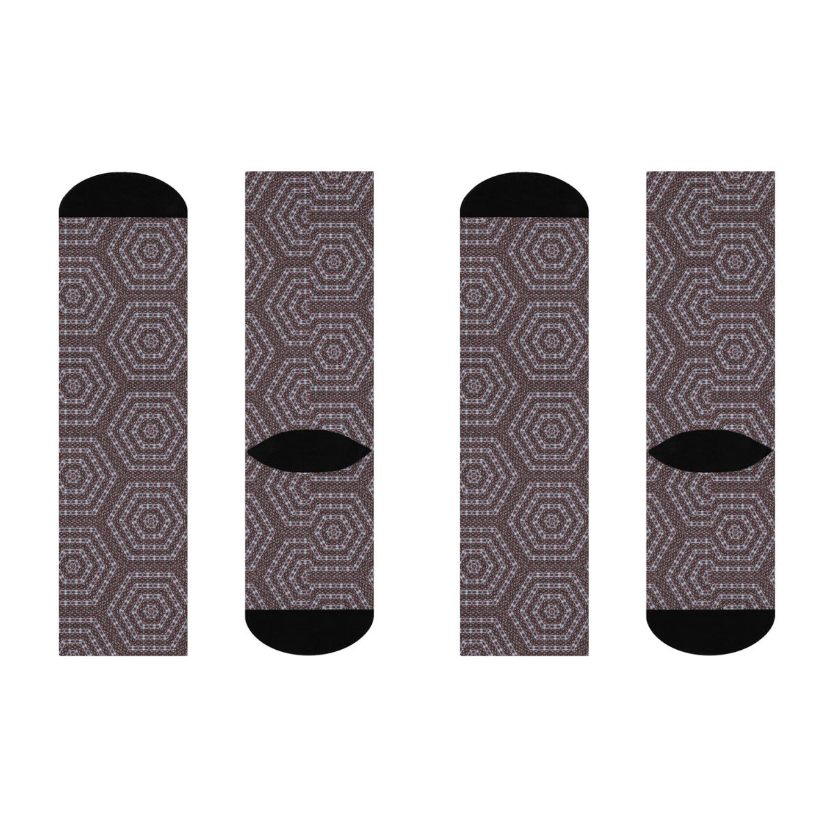 Geometric Hexagon Pattern Cushioned Crew Socks — Brown Mosaic Comfort