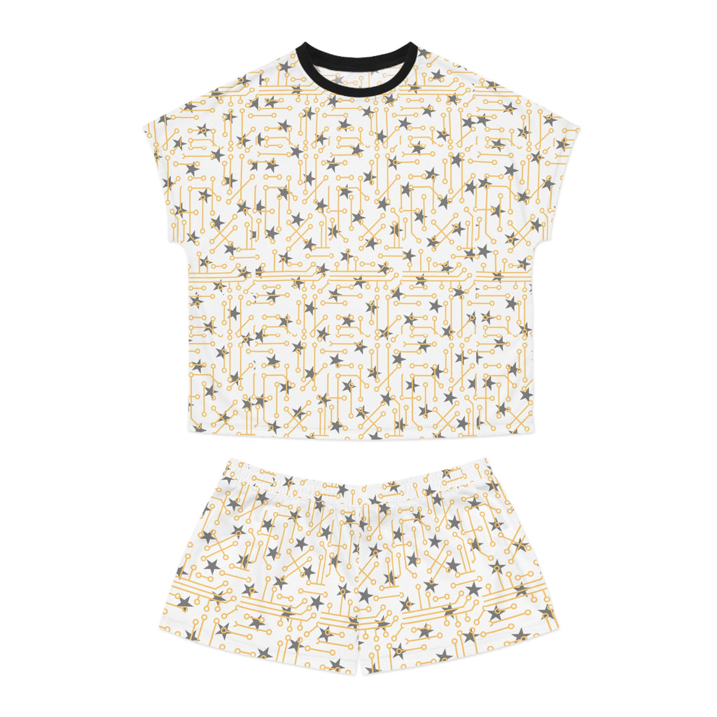 Starry Night Women's Short Pajama Set — Gold & Grey Celestial Print