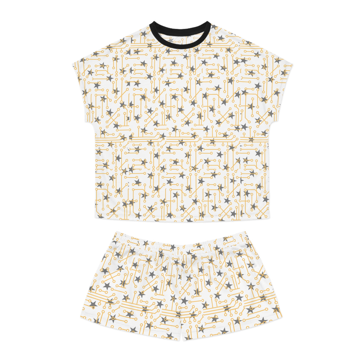 Starry Night Women's Short Pajama Set — Gold & Grey Celestial Print