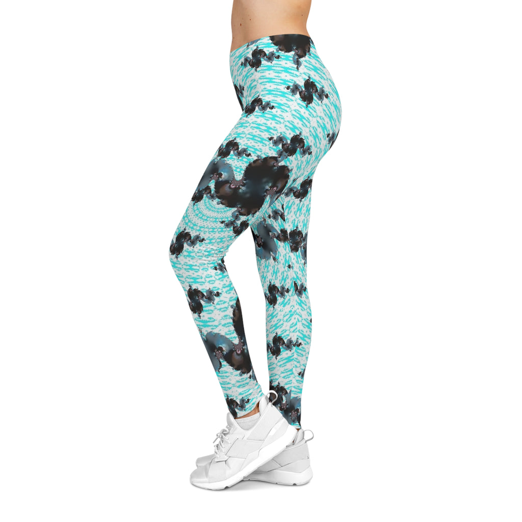 Aqua Swirl Floral Leggings — Women's All-Over Print Casual Leggings