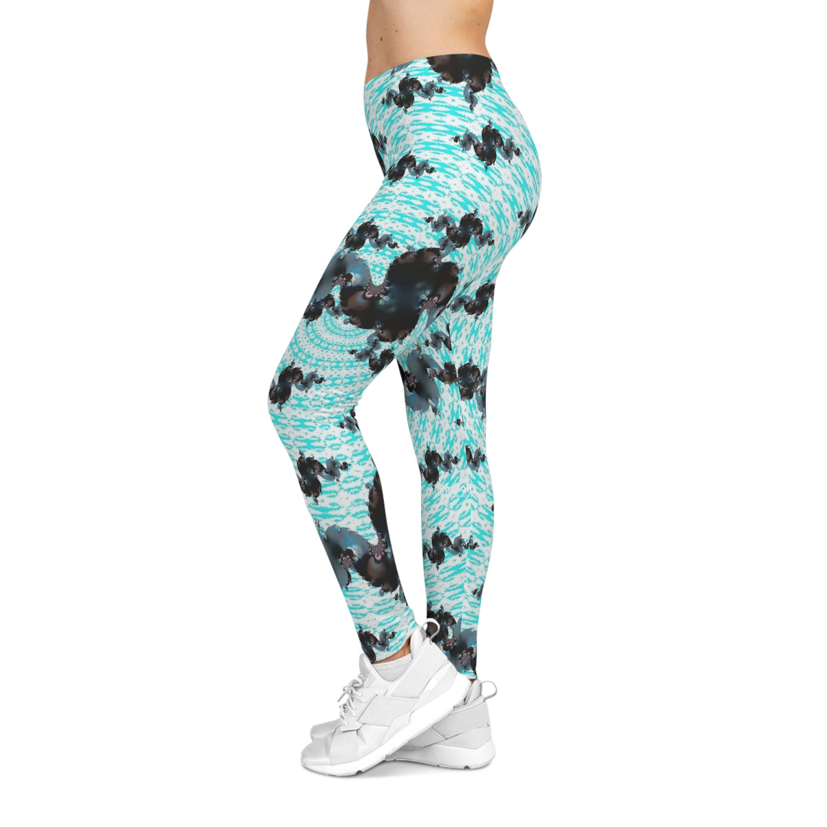 Aqua Swirl Floral Leggings — Women's All-Over Print Casual Leggings