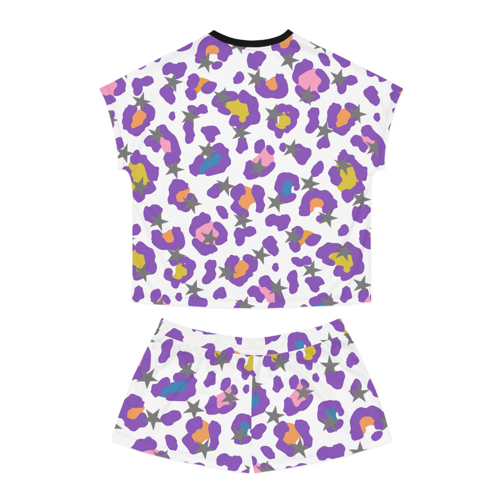 Women's Leopard Print Pajama Set — Purple Floral Animal Print Shorts Sleepwear