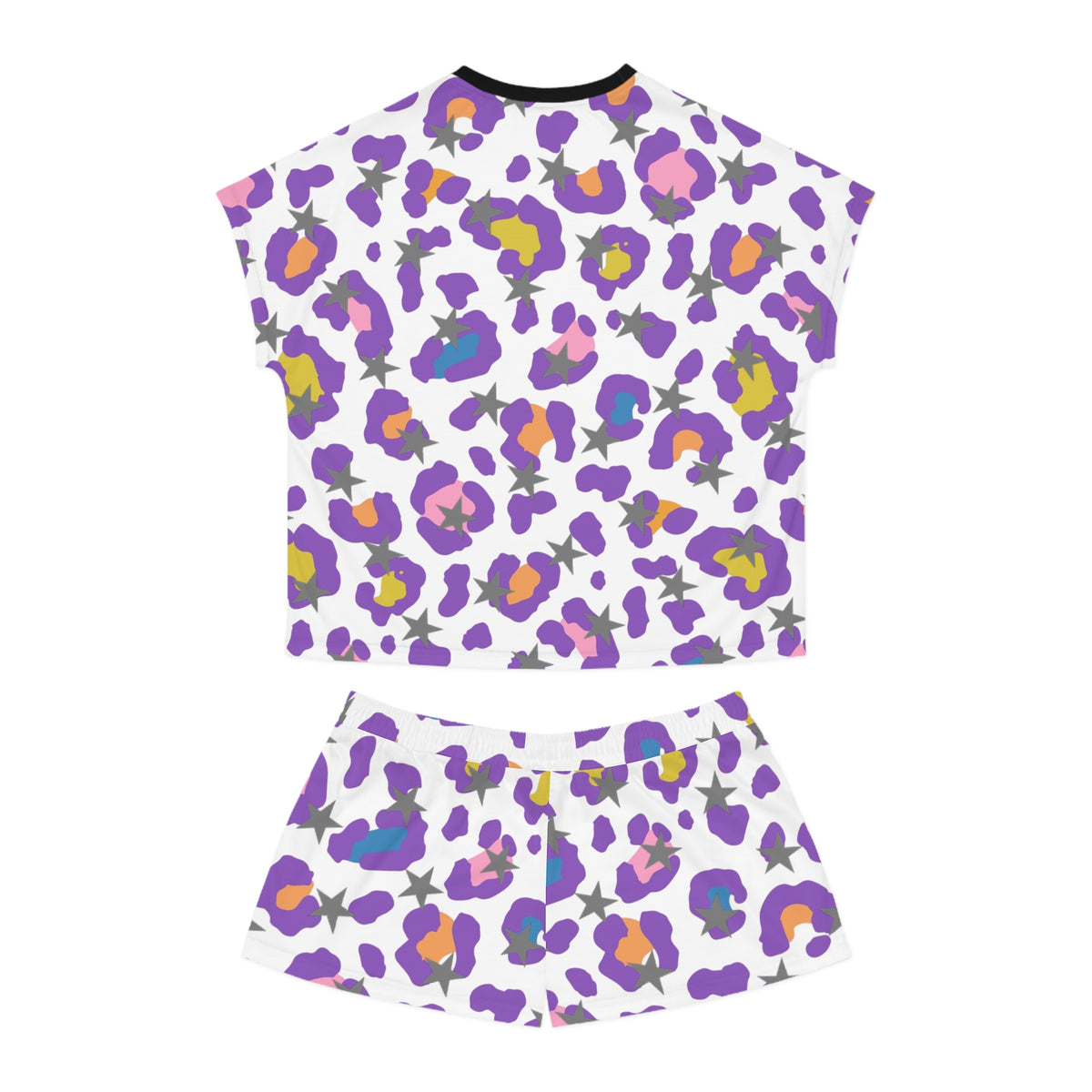 Women's Leopard Print Pajama Set — Purple Floral Animal Print Shorts Sleepwear