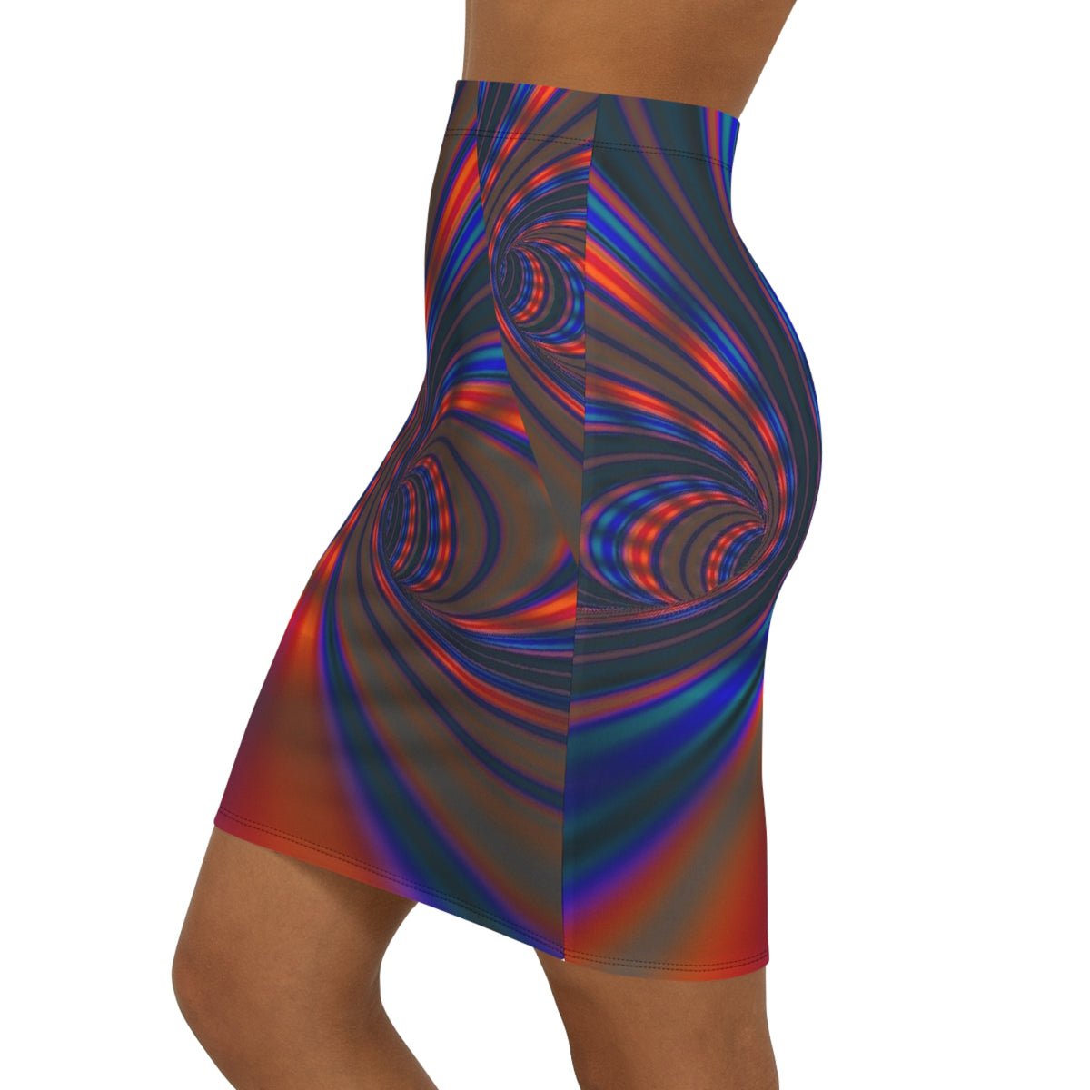 Psychedelic Swirl Pencil Skirt — Vibrant Abstract Midi