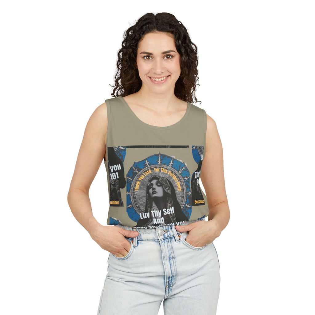Spiritual Vintage Portrait Tank Top — "Love Thy Self" Inspirational Graphic