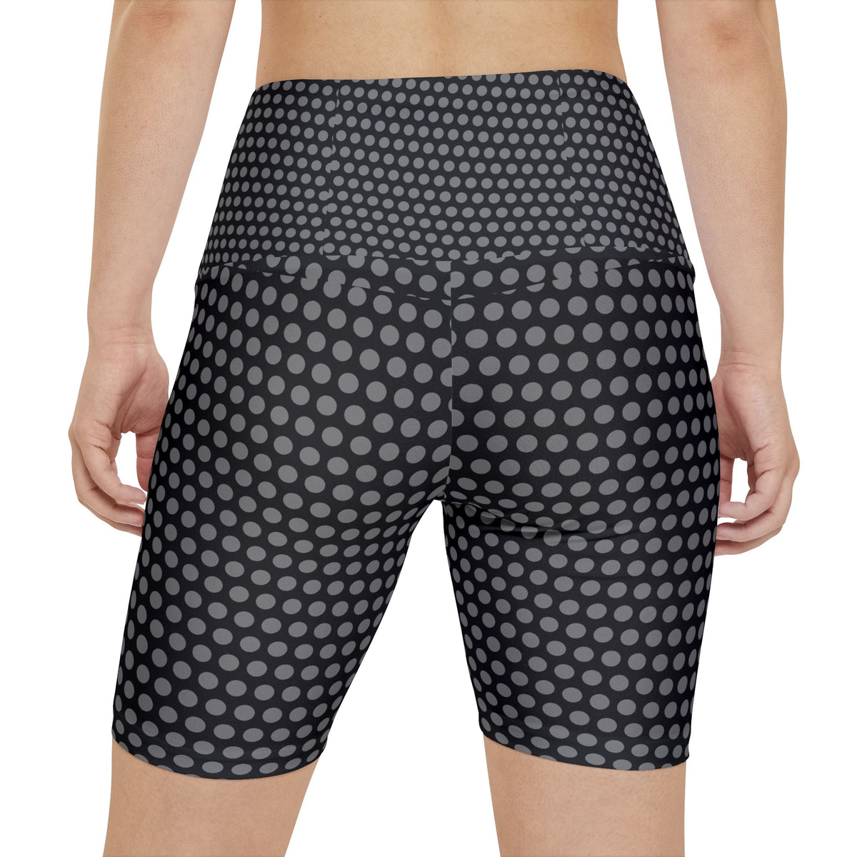 Women's Black Grey Polka Dot Workout Shorts — High-Waist Biker Activewear