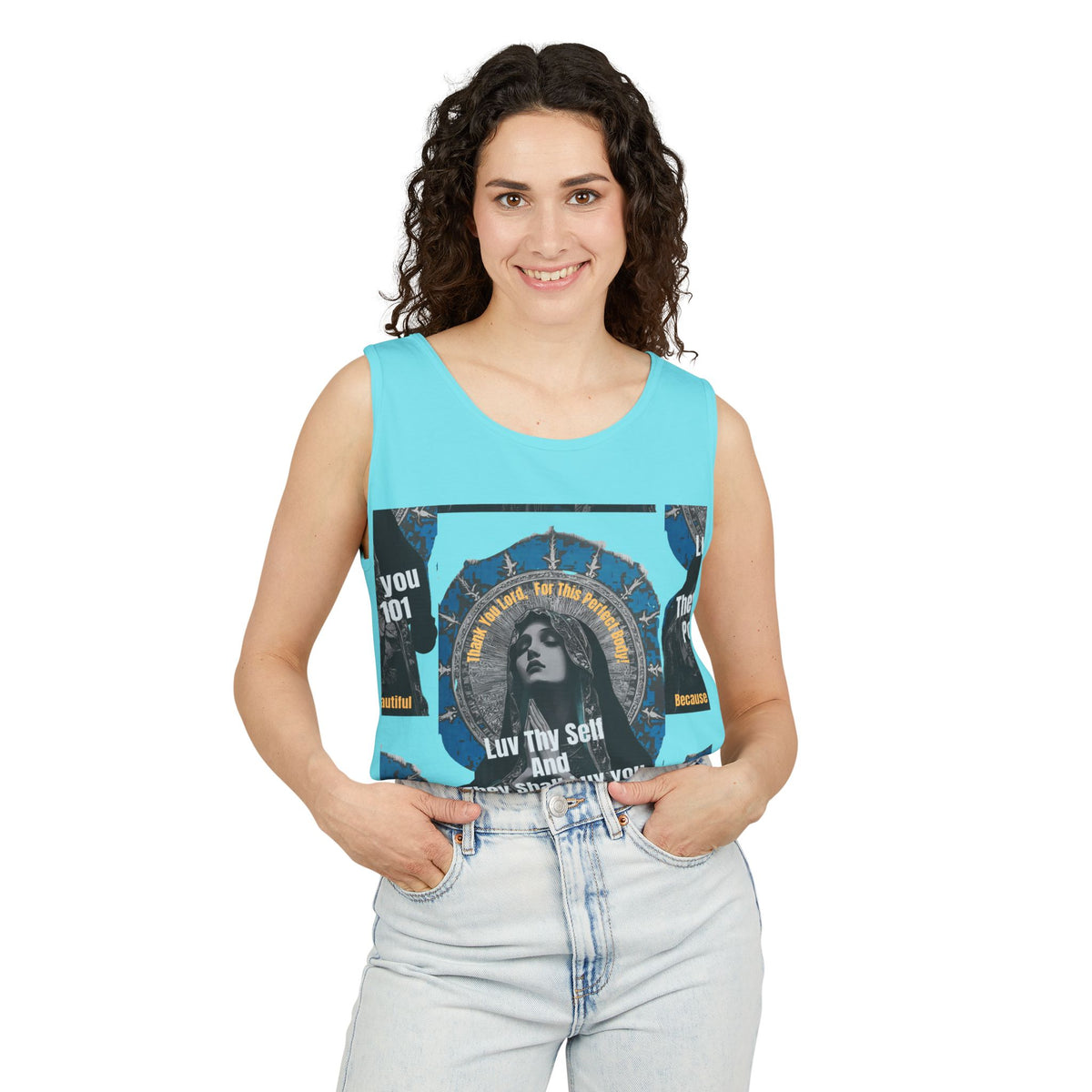 Spiritual Vintage Portrait Tank Top — "Love Thy Self" Inspirational Graphic