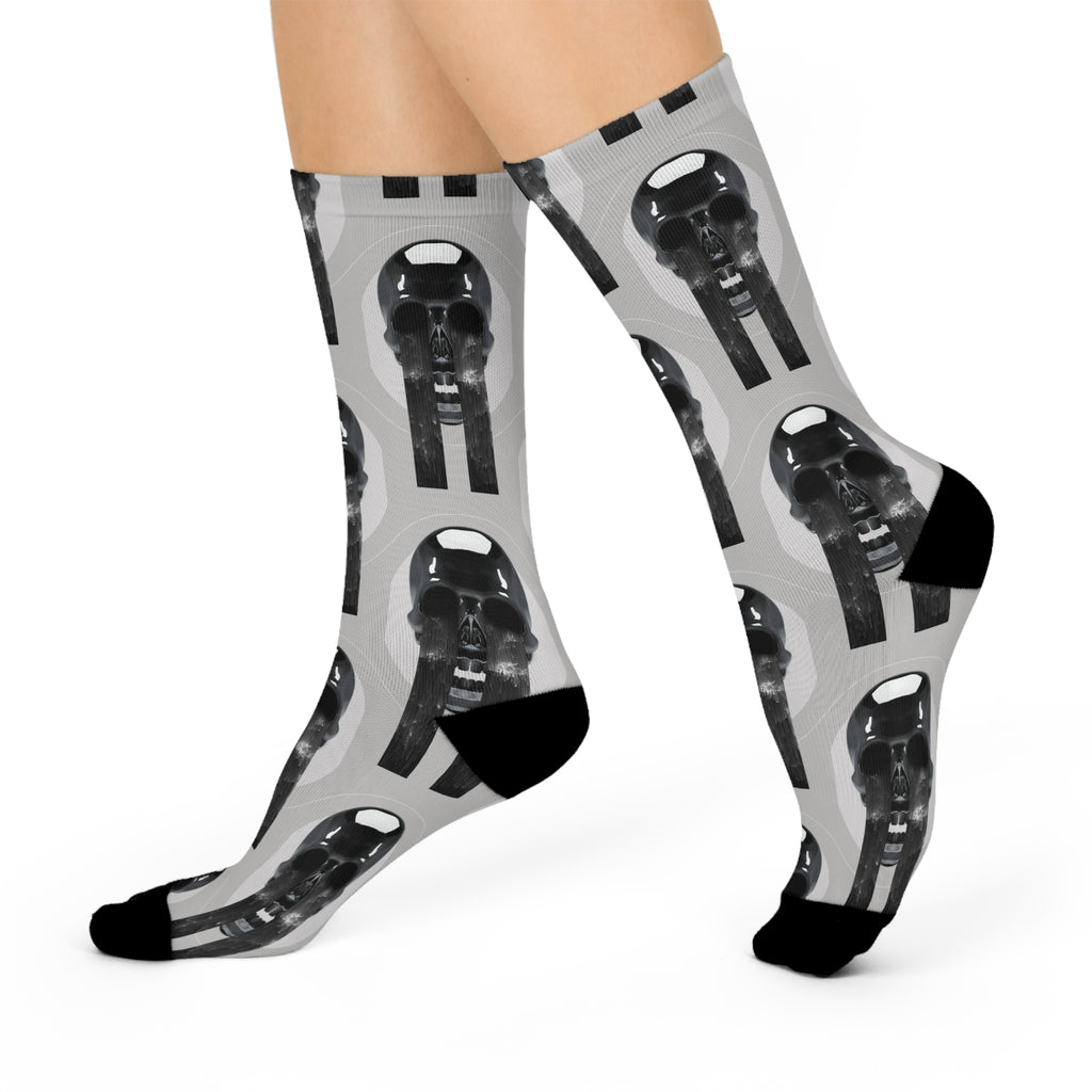 Cushioned Crew Socks with Darth Vader Helmet Pattern